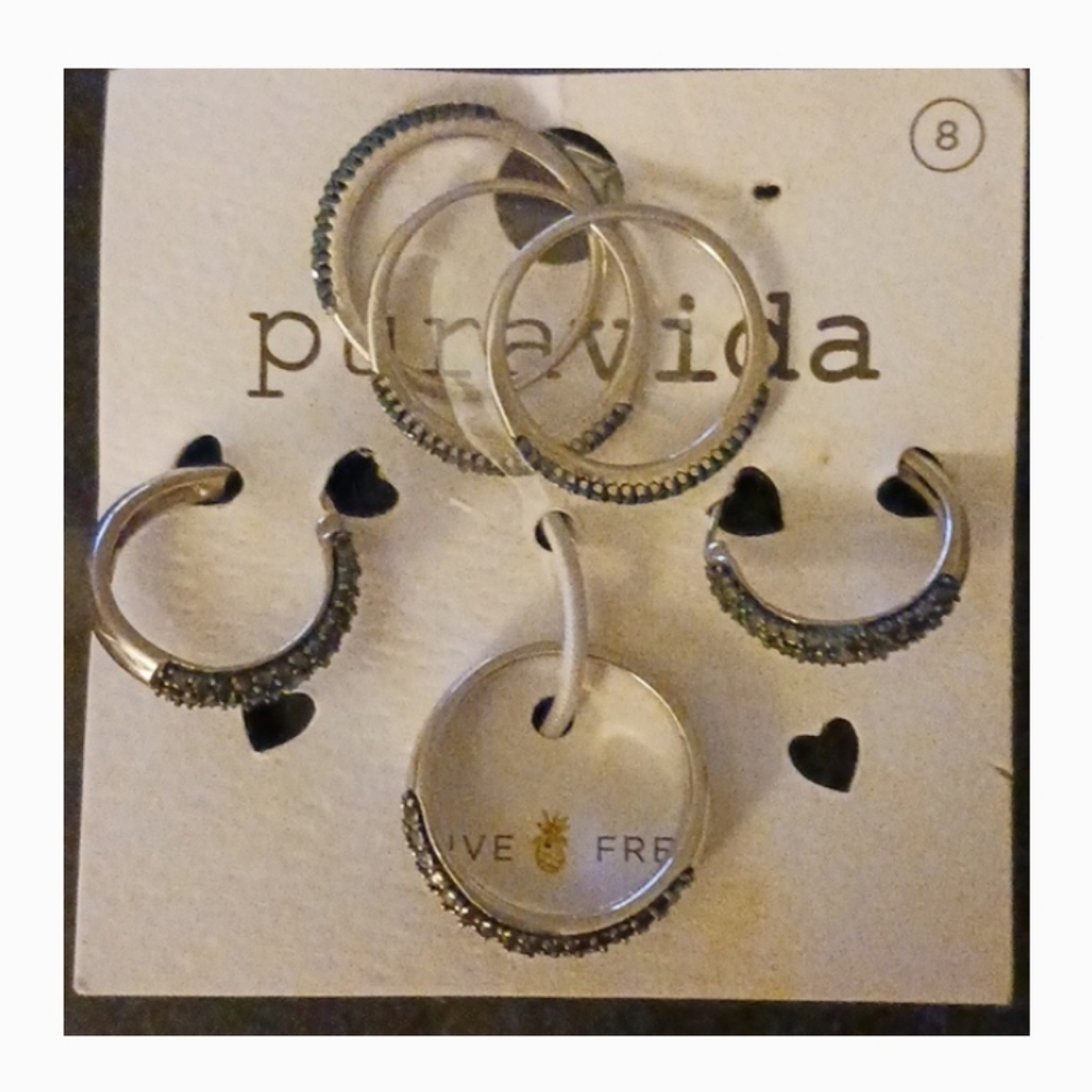6pc sapphire rings & stud earring set